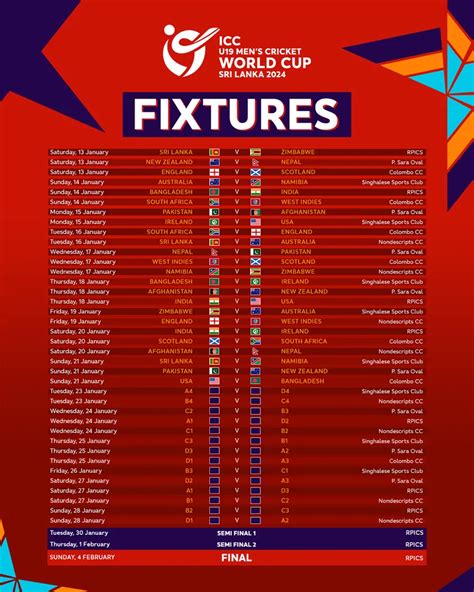 under 19 cricket world cup schedule